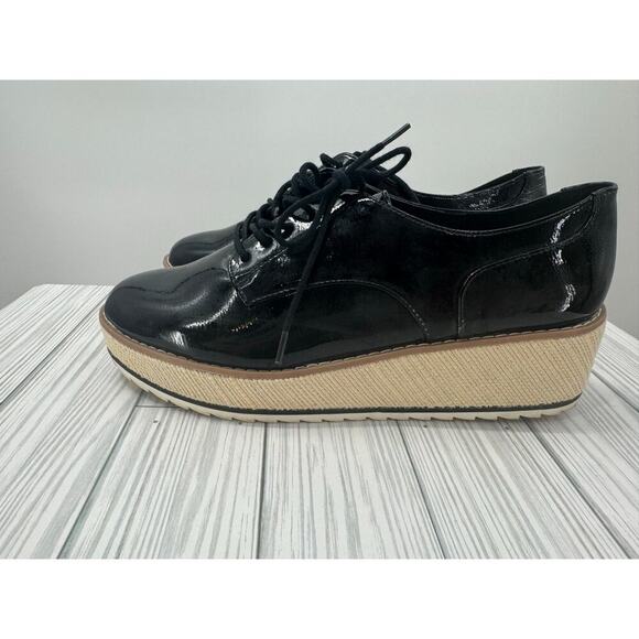 Call It Spring Vegan Aria Glossy Y2K Oxford‎ Chunky Heel Black Shoes Size 8.5 - Picture 6 of 10
